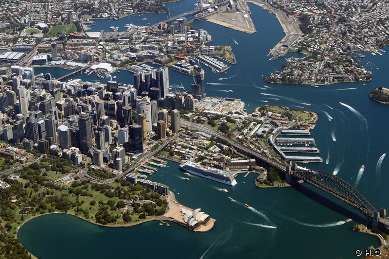 Sydney aus der Luft - Opernhaus Sydney, Darling Harbour, die Skyline Sydney, der Royal Botanic Gardens