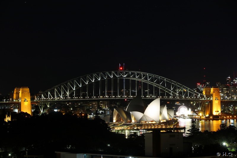 Sydney Oper und Harbour Bridge bei Nacht