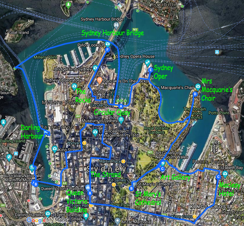 Route Sydney Stadtrundgang