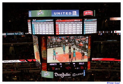 Viele Statistiken beim NBA Basketballspiel  Chicago Bulls - Charlotte Hornets