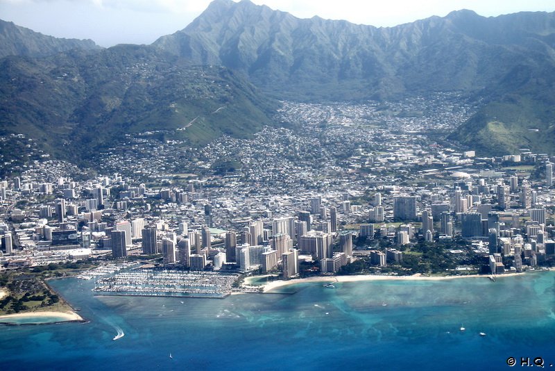 Anflug Honolulu - Waikiki aus der Luft