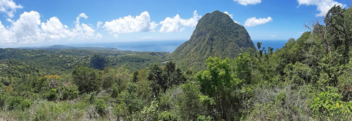 Blick auf die Ostseite des Gros Pitons vom Tet-Paul-Nature-Trail Blick auf die Ostseite des Gros Pitons vom Tet-Paul-Nature-Trail